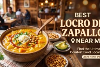 Golden Peruvian locro de zapallo squash stew bowl served with white rice