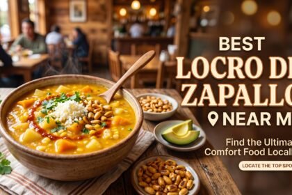 Golden Peruvian locro de zapallo squash stew bowl served with white rice