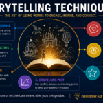 Notebook and laptop showing storytelling techniques used to draft an engaging narrative