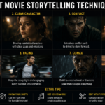 Filmmaker planning short movie storytelling techniques using a storyboard