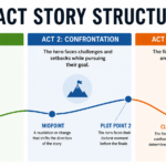 Diagram illustrating the 3 act story structure with setup, confrontation, and resolution stages