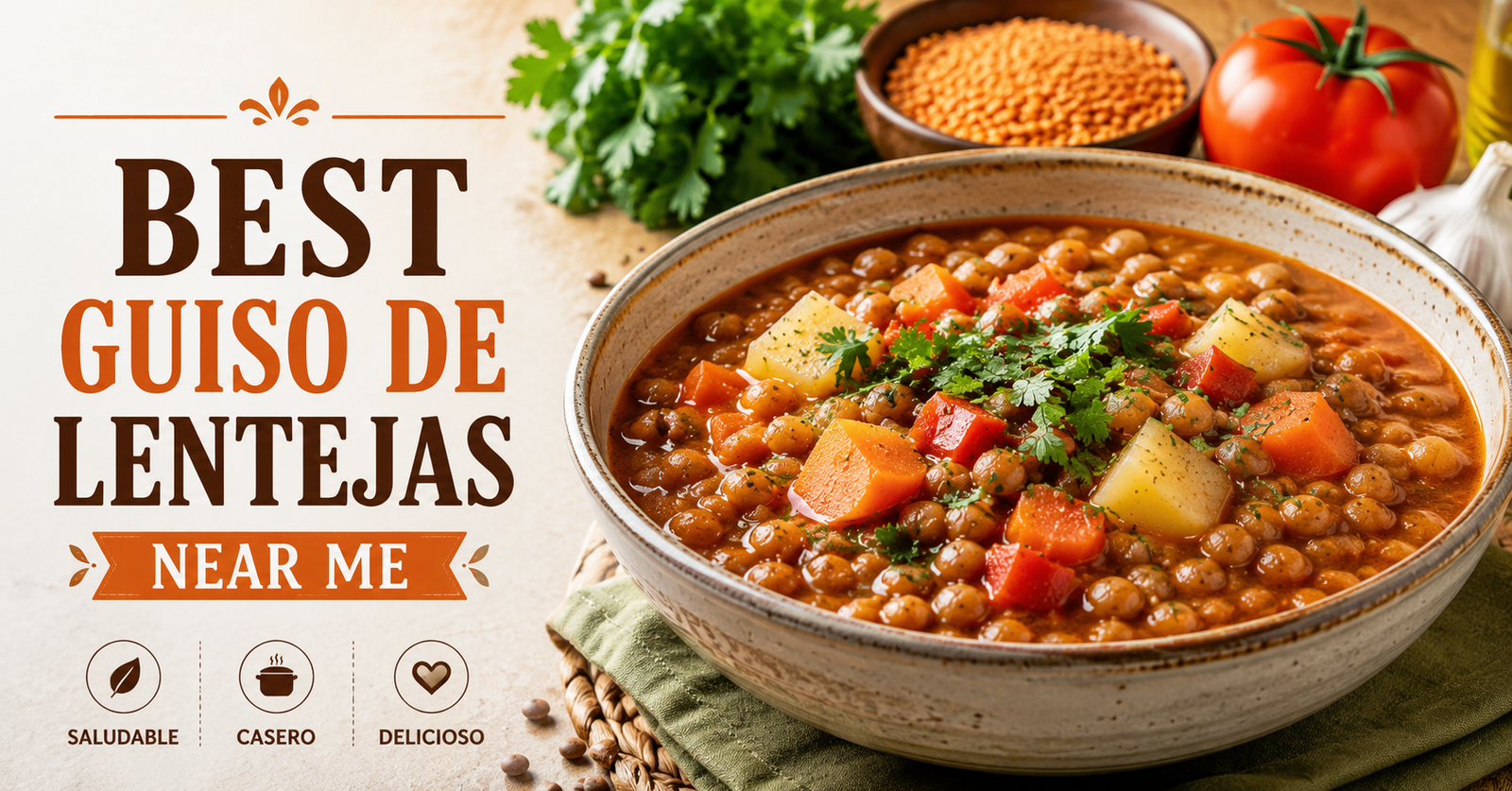 Bowl of authentic Argentine guiso de lentejas with chorizo and fresh parsley