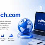 Laptop screen displaying tech articles and digital platform dashboard.