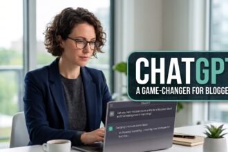 ChatGPT interface open on a laptop screen for AI writing and research.