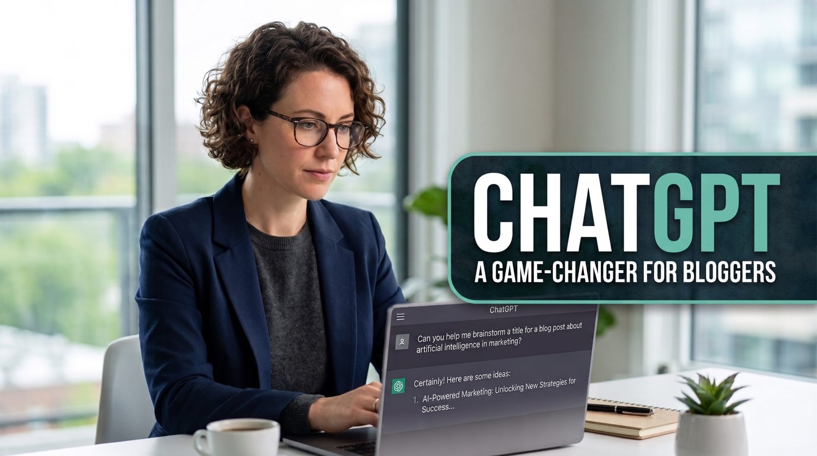 ChatGPT interface open on a laptop screen for AI writing and research.