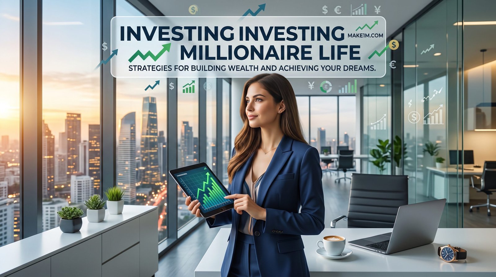 Person reviewing investment portfolio on laptop with millionaire lifestyle and financial planning concepts