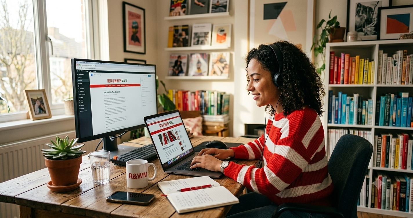 A clean laptop screen displaying an online lifestyle magazine website.