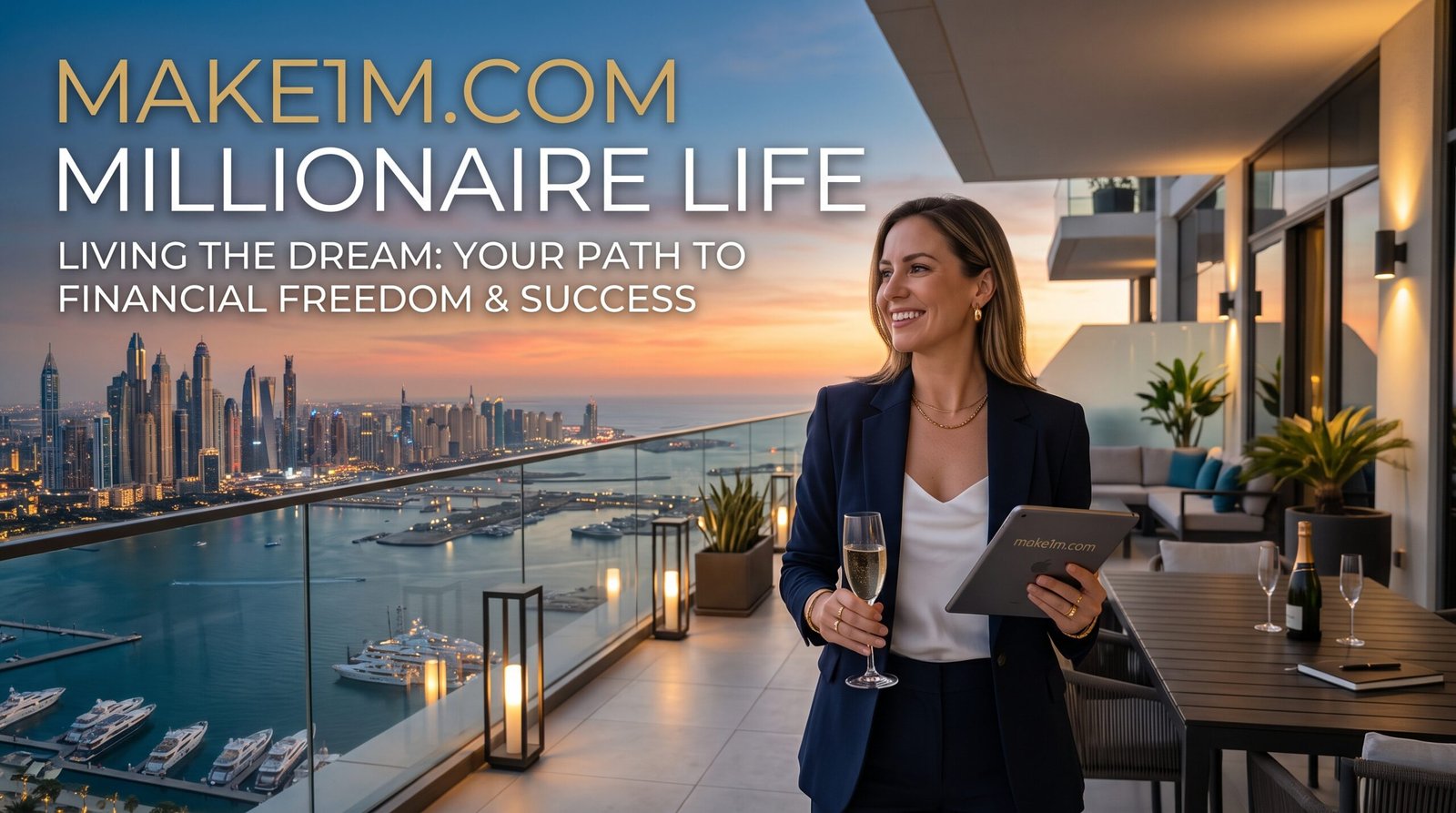 Make1M.com millionaire life guide showing wealth-building mindset and financial freedom lifestyle