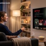 Netflix logo on a smart TV screen surrounded by popular 2026 show thumbnails
