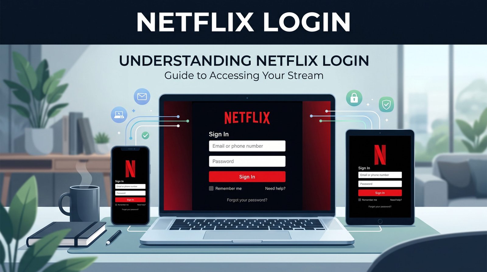 User interface of the Netflix login page on a digital screen with sign-in fields.