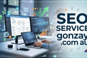 Diagram showing SEO service gonzay .com au strategy pillars including technical and local SEO.