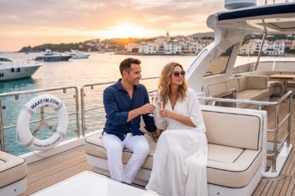 Luxury yacht sailing at sunset, illustrating the realistic costs of the millionaire lifestyle and yacht ownership.